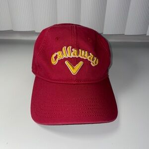 Callaway Golf Red Logo Hat Sports Baseball Cap Adjustable Strap Back Adult EUC